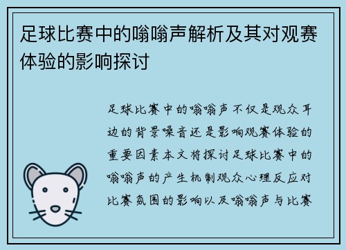 足球比赛中的嗡嗡声解析及其对观赛体验的影响探讨