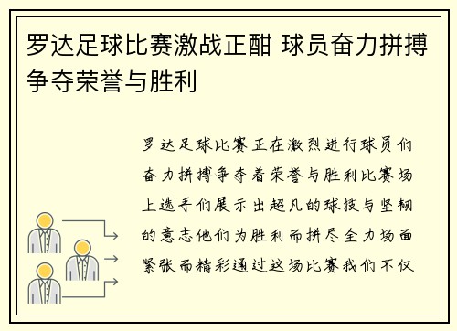 罗达足球比赛激战正酣 球员奋力拼搏争夺荣誉与胜利