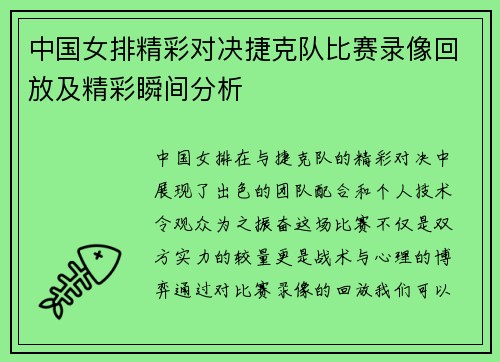 中国女排精彩对决捷克队比赛录像回放及精彩瞬间分析