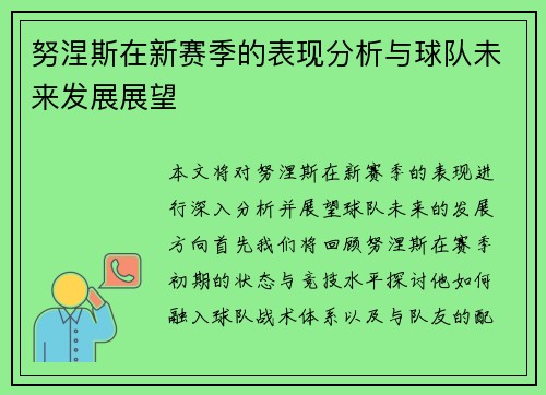 努涅斯在新赛季的表现分析与球队未来发展展望