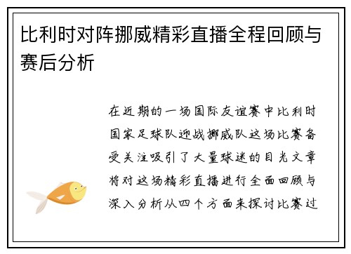 比利时对阵挪威精彩直播全程回顾与赛后分析